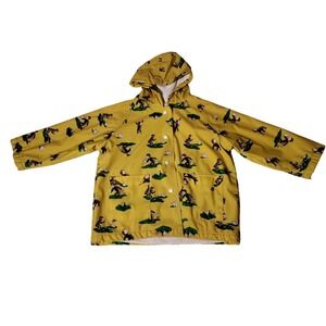 Curious George Kids Yellow Raincoat Hooded Monkey Print Jacket Sz 4T  Unisex